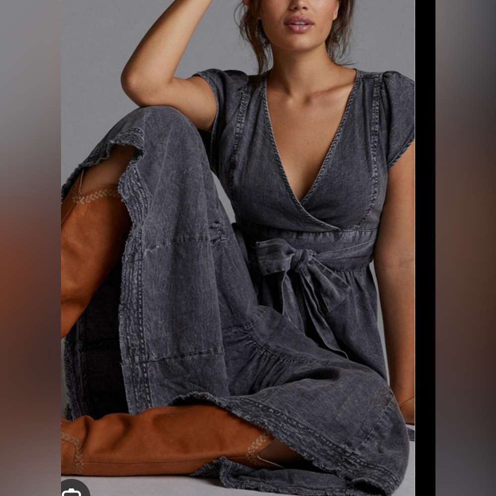 Denim Midi Dress Pilcro by Anthropologie  Charcoal Dress Denim Midi - Picture 2 of 12